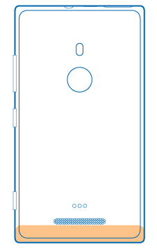 With back of phone
facing you, antenna area is at bottom of phone.